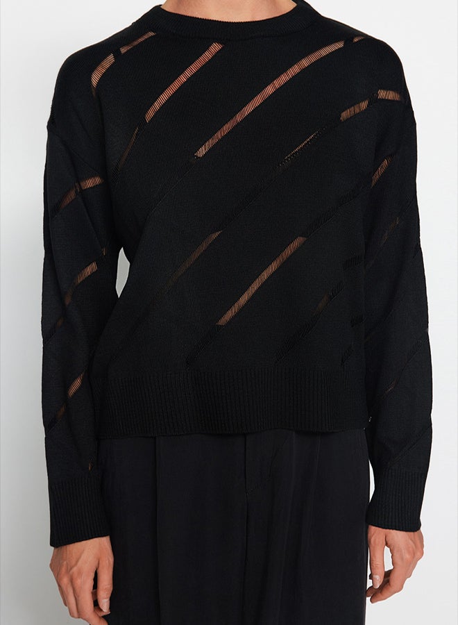 trendyol Black Openwork/Perforated Knitwear Sweater - Image 4