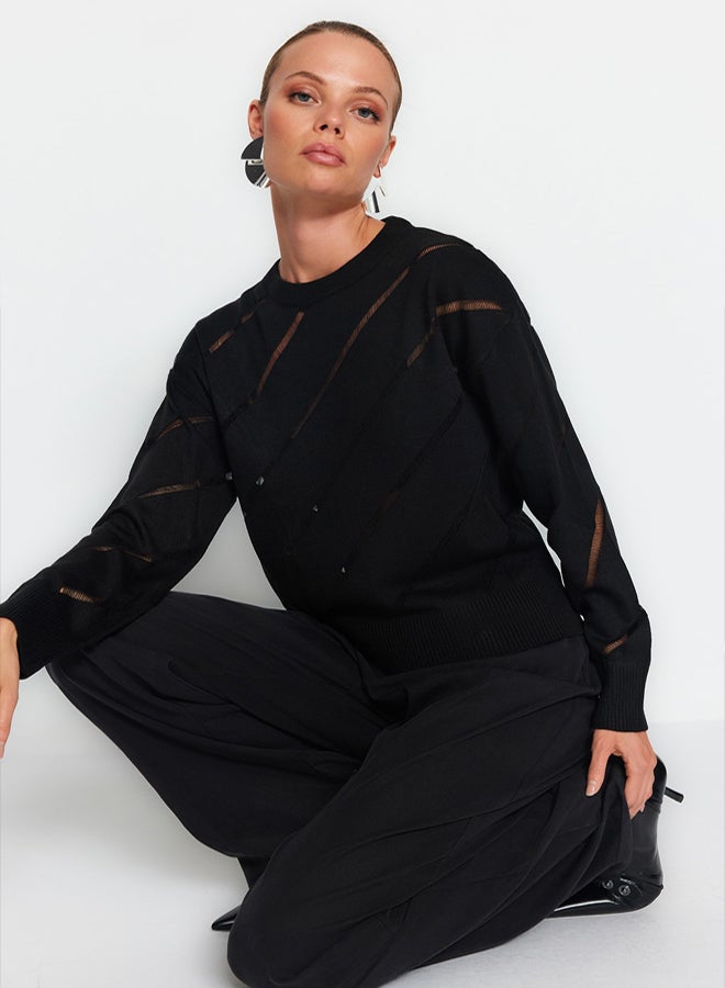 trendyol Black Openwork/Perforated Knitwear Sweater - Image 3