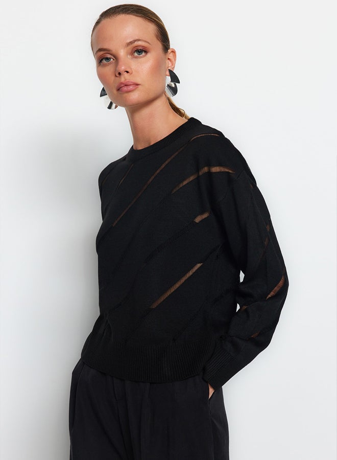 trendyol Black Openwork/Perforated Knitwear Sweater - Image 2