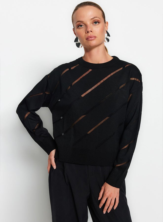 trendyol Black Openwork/Perforated Knitwear Sweater - Image 1