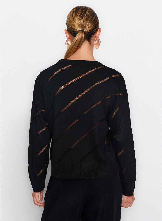 trendyol Black Openwork/Perforated Knitwear Sweater - Image 5