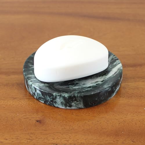 Nawgnail Natural Verde Alpi Green Marble Soap Dish, Round Small Jewelry Dish, Sponge Holder for Bathroom, Kitchen - Image 2