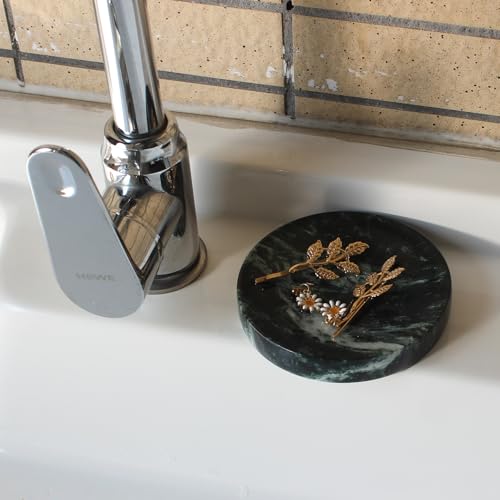 Nawgnail Natural Verde Alpi Green Marble Soap Dish, Round Small Jewelry Dish, Sponge Holder for Bathroom, Kitchen - Image 3