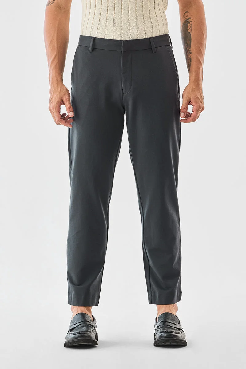 SNITCH Black Slim Fit Stretch Trousers for Men | Best Price UAE