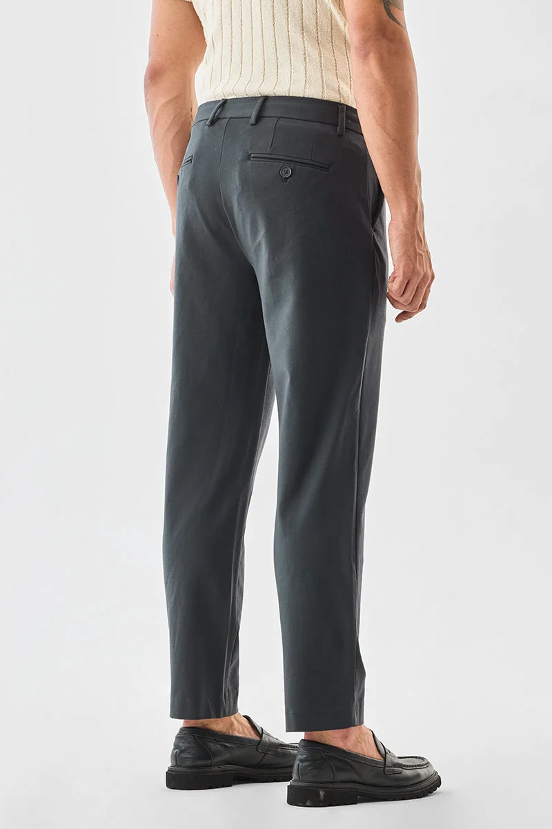 SNITCH Black Slim Fit Stretch Trousers for Men | Best Price UAE