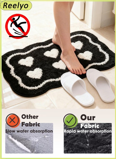Bathroom Rug Quick Dry Mats, Soft And Absorbent Bathroom Rugs, Rubber Backing Machine Washable Shower Floor Rugs, Bathmat Runner, Bathroom Home Decor Accessories, Soft Cartoon Mat Heart Pattern Design Area Rug Plush Carpet Home Entrance Carpet Absorbent Non-Slip Foot Mat Machine Washable Suitable For Bedroom, Toilet, Bathroom Under The Door（40*60cm）