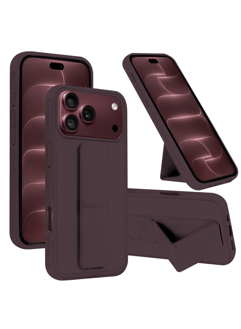 مارجون For iPhone 18 Pro Max Case Slim Fit PU Leather with Foldable Ring Kickstand Burgundy - Image 2