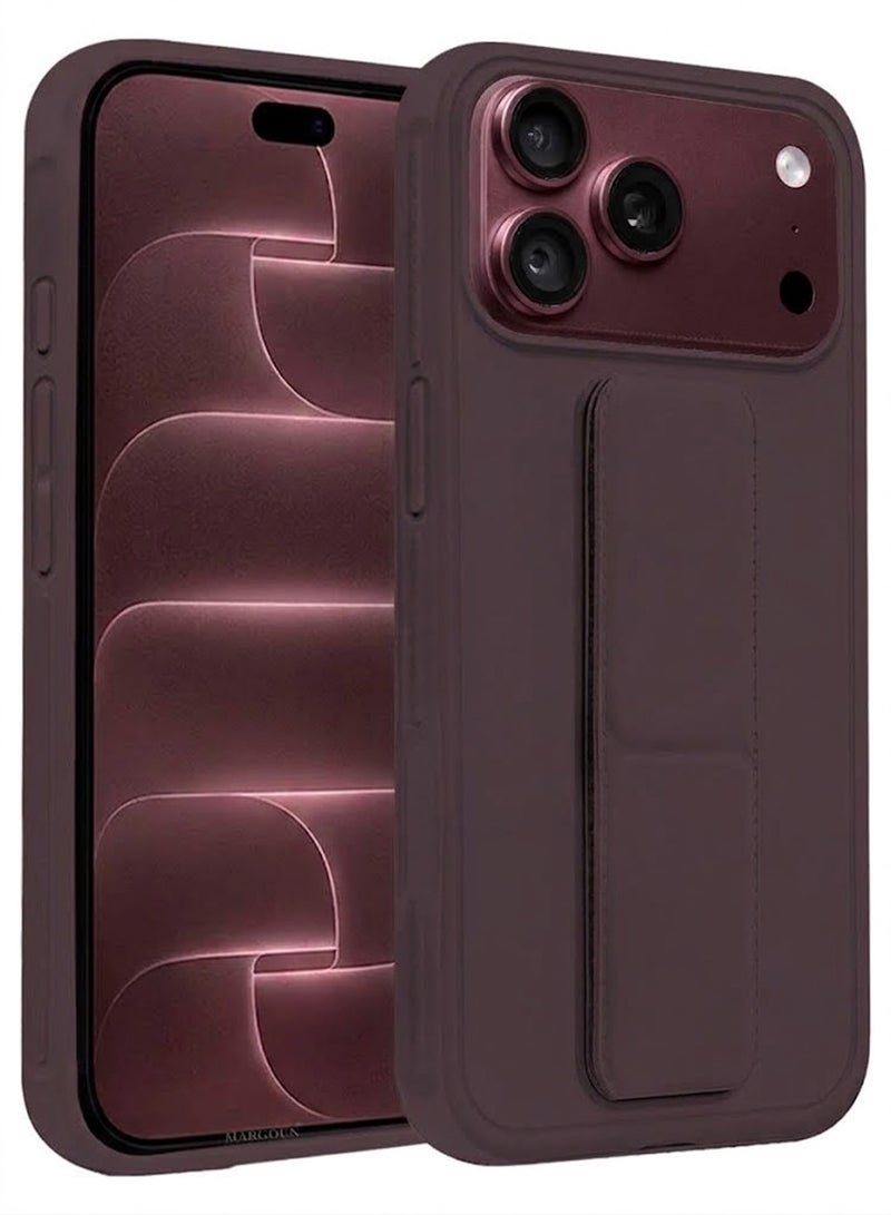 مارجون For iPhone 18 Pro Max Case Slim Fit PU Leather with Foldable Ring Kickstand Burgundy - Image 4