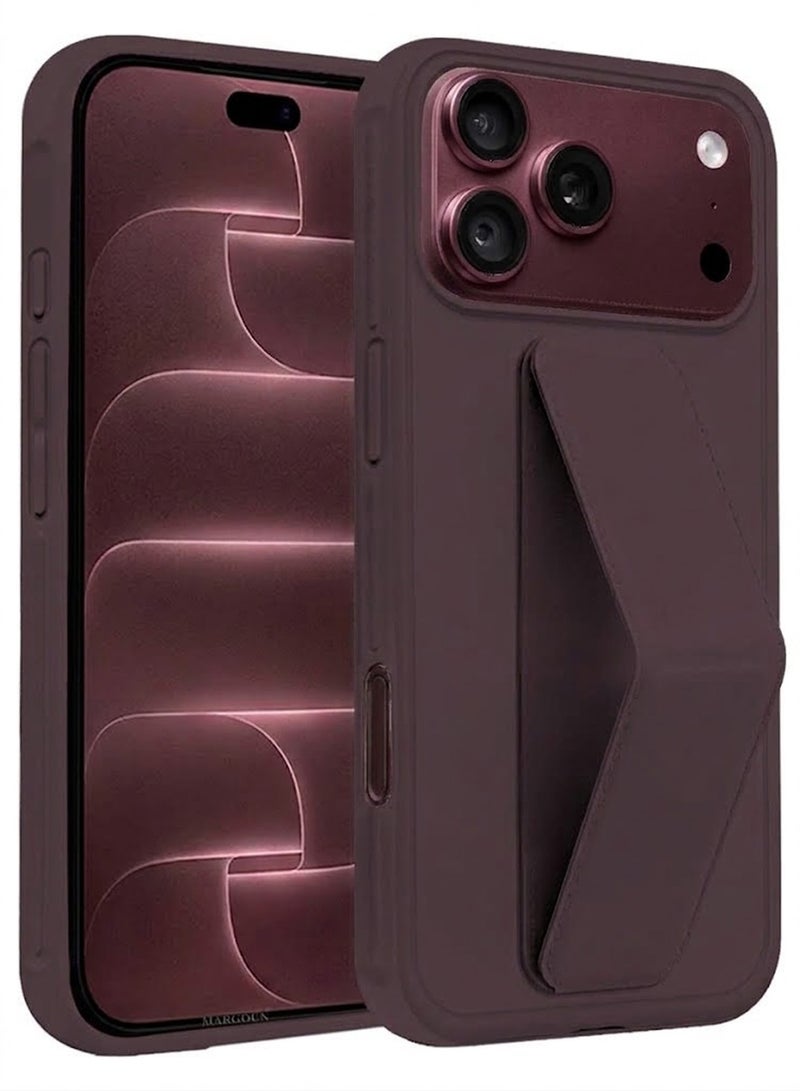 مارجون For iPhone 18 Pro Max Case Slim Fit PU Leather with Foldable Ring Kickstand Burgundy - Image 3