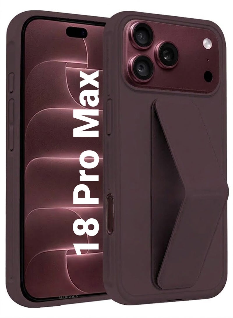مارجون For iPhone 18 Pro Max Case Slim Fit PU Leather with Foldable Ring Kickstand Burgundy - Image 1