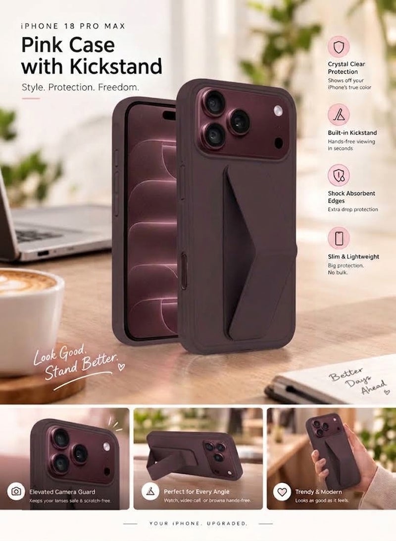 مارجون For iPhone 18 Pro Max Case Slim Fit PU Leather with Foldable Ring Kickstand Burgundy - Image 5