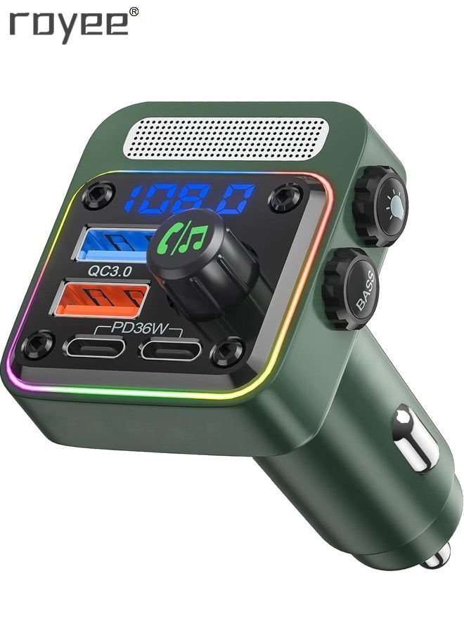 Royee - Bluetooth 5.3 FM Transmitter Car Adapter Charger PD 36W QC3.0 18W LED Backlit - Image 1