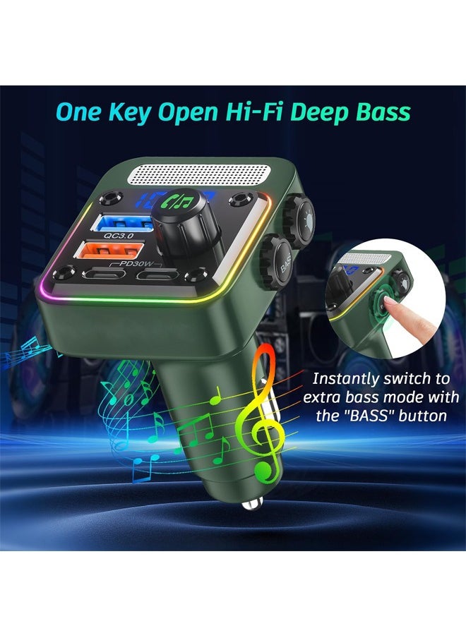Royee - Bluetooth 5.3 FM Transmitter Car Adapter Charger PD 36W QC3.0 18W LED Backlit - Image 1