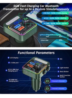 Royee Bluetooth 5.3 FM Transmitter Car Adapter Charger PD 36W QC3.0 18W LED Backlit  - Image 3