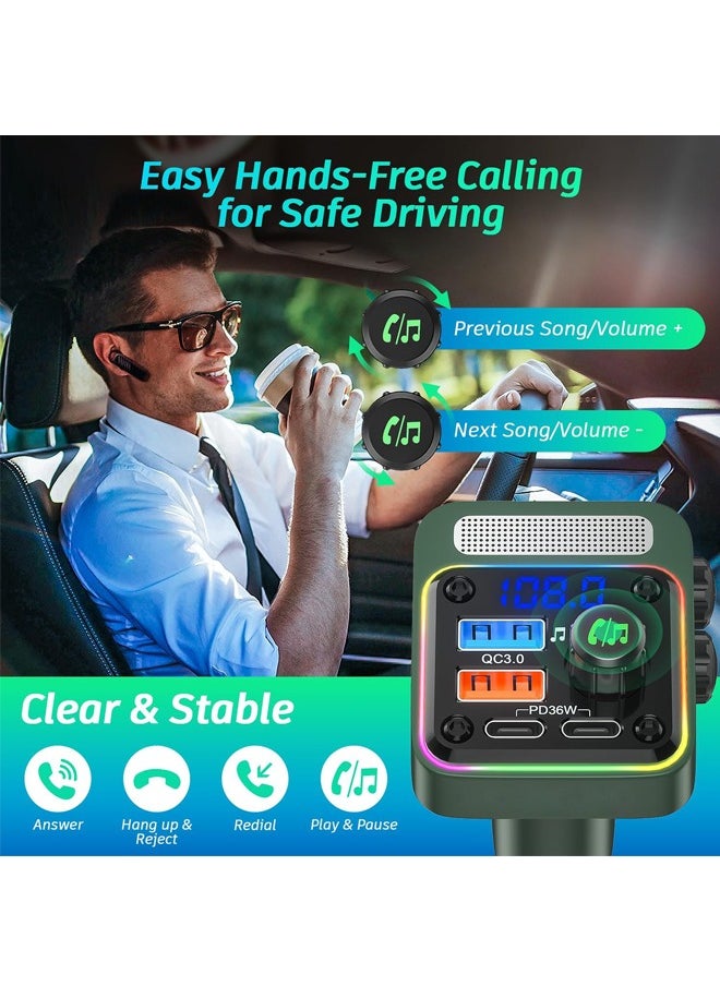 Royee - Bluetooth 5.3 FM Transmitter Car Adapter Charger PD 36W QC3.0 18W LED Backlit - Image 1