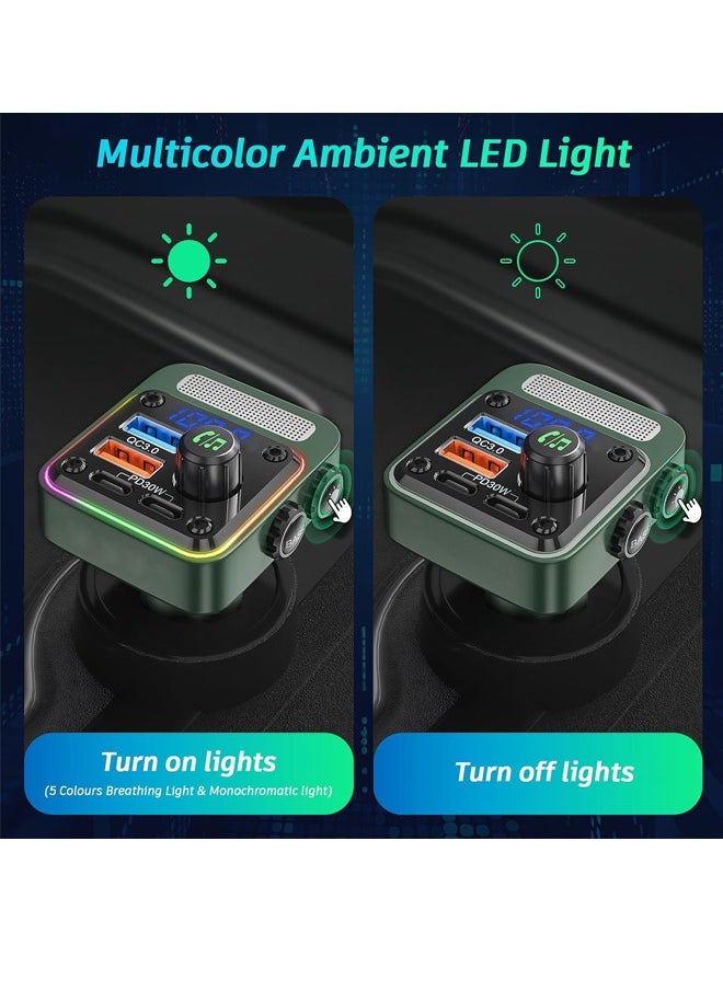 Royee - Bluetooth 5.3 FM Transmitter Car Adapter Charger PD 36W QC3.0 18W LED Backlit - Image 1