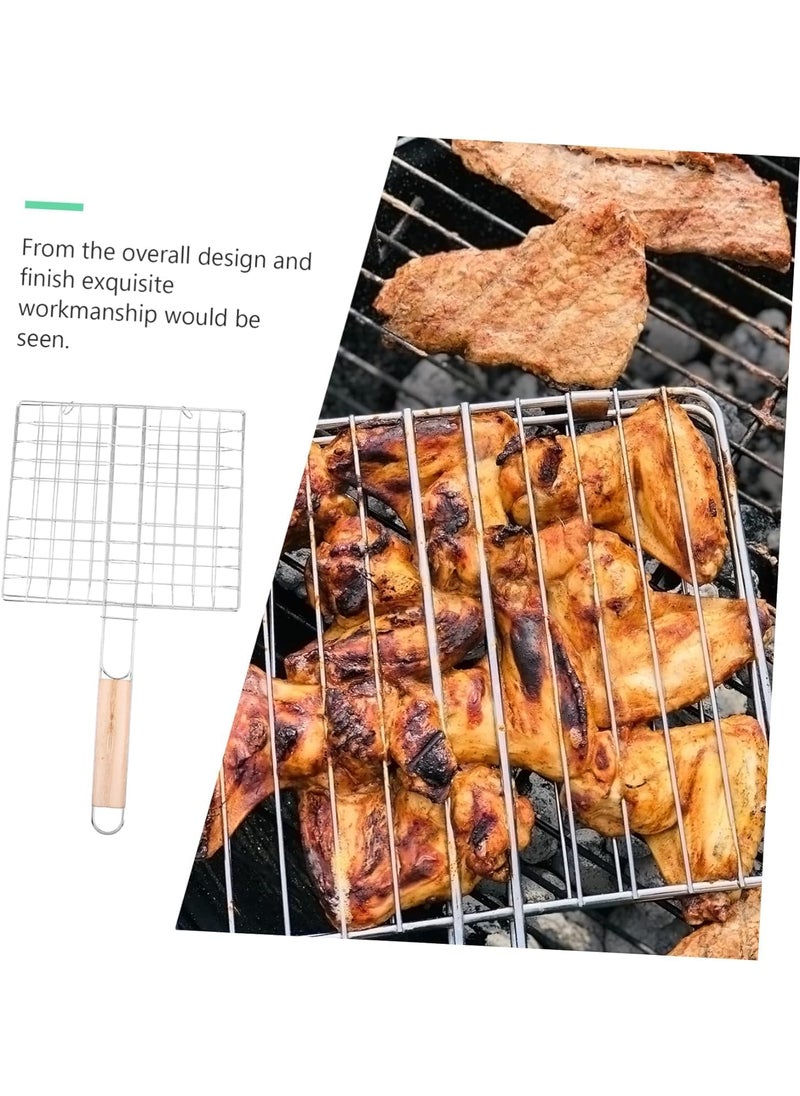 Kruvad Kruvad Square BBQ Small Stainless Steel With Wooden Handle Paneer Tandoor Barbeque Grill Net Basket for Fish Vegetables Steak Clip Fish Grill Papad Chapati Toast Baigan Bharta and More  - Image 4