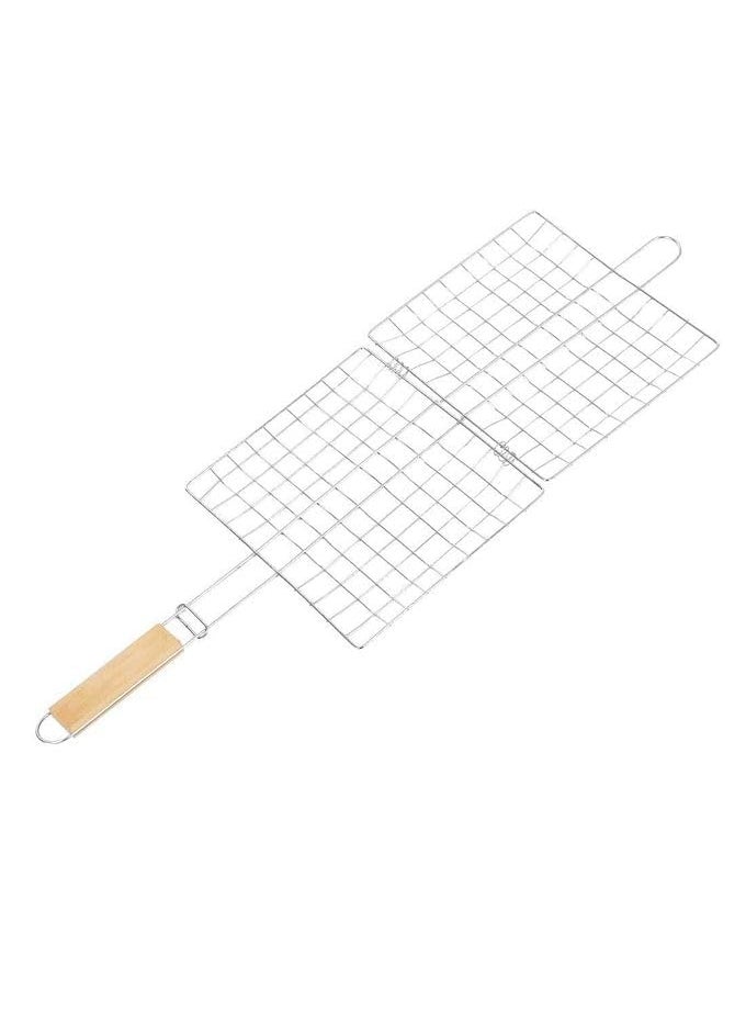 Kruvad Kruvad Square BBQ Small Stainless Steel With Wooden Handle Paneer Tandoor Barbeque Grill Net Basket for Fish Vegetables Steak Clip Fish Grill Papad Chapati Toast Baigan Bharta and More  - Image 2