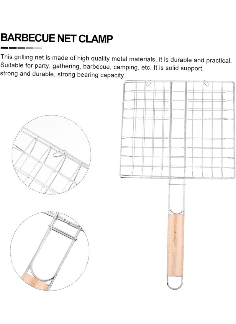Kruvad Kruvad Square BBQ Small Stainless Steel With Wooden Handle Paneer Tandoor Barbeque Grill Net Basket for Fish Vegetables Steak Clip Fish Grill Papad Chapati Toast Baigan Bharta and More  - Image 3