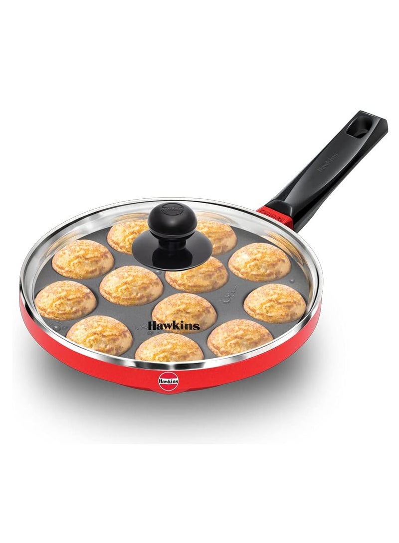 Hawkins Nonstick Appe Pan with Glass Lid, 12 Cups, Diameter 20 cm, Black, Cast Aluminium, Red - Image 1