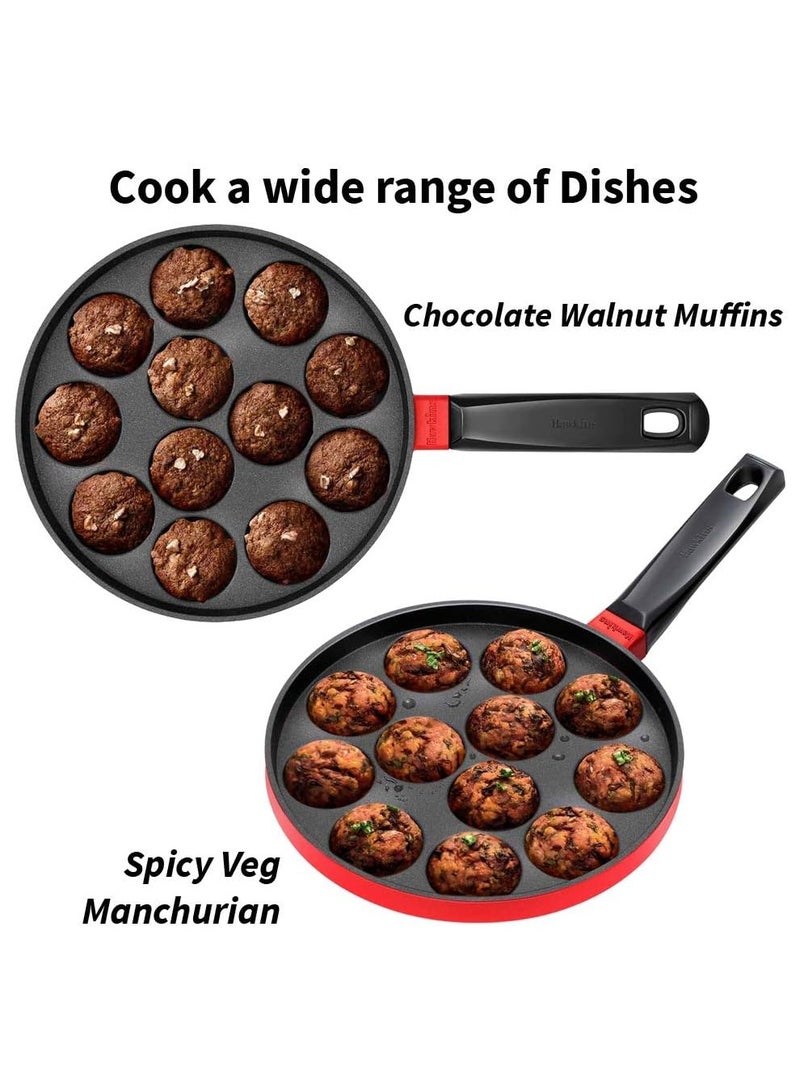 Hawkins Nonstick Appe Pan with Glass Lid, 12 Cups, Diameter 20 cm, Black, Cast Aluminium, Red - Image 5