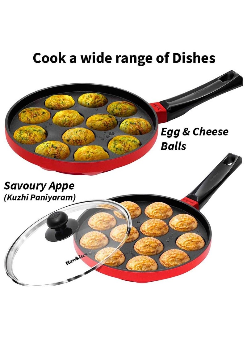 Hawkins Nonstick Appe Pan with Glass Lid, 12 Cups, Diameter 20 cm, Black, Cast Aluminium, Red - Image 4