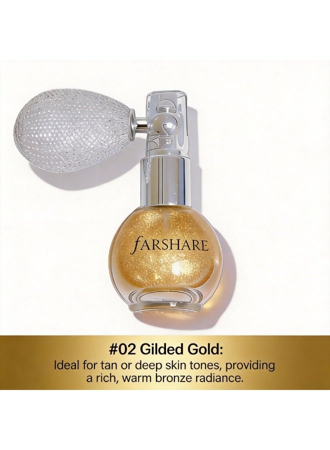 فارشير بخاخ بودرة لامعة "دايموند شيمر" بتصميم كلاسيكي (Airbag)، رذاذ جليتر عالي اللمعان للجسم والشعر - #02 الذهب المُذهّب - Image 2