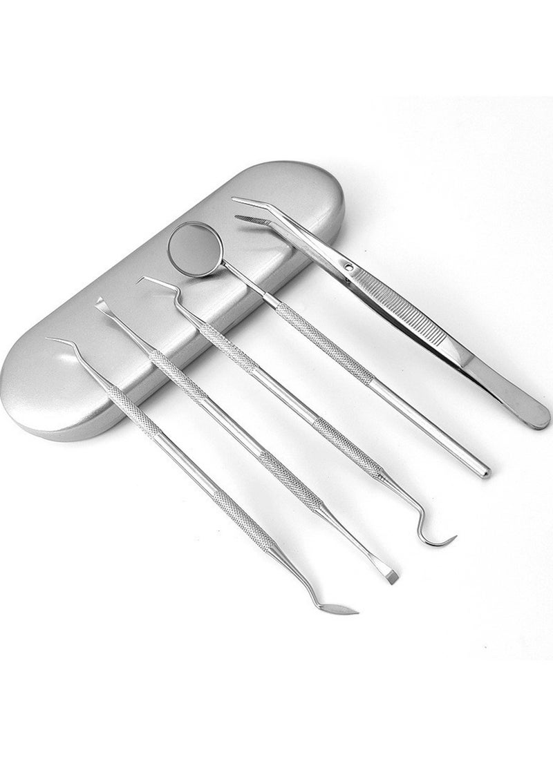 MileMelo - Dental Tools- Plaque Remover for Teeth - Professional Dental Hygiene Cleaning Kit 5-Pcs,Stainless Steel Oral Care Set with Tweezer, Tartar Scalar, Mouth Mirror - Image 1