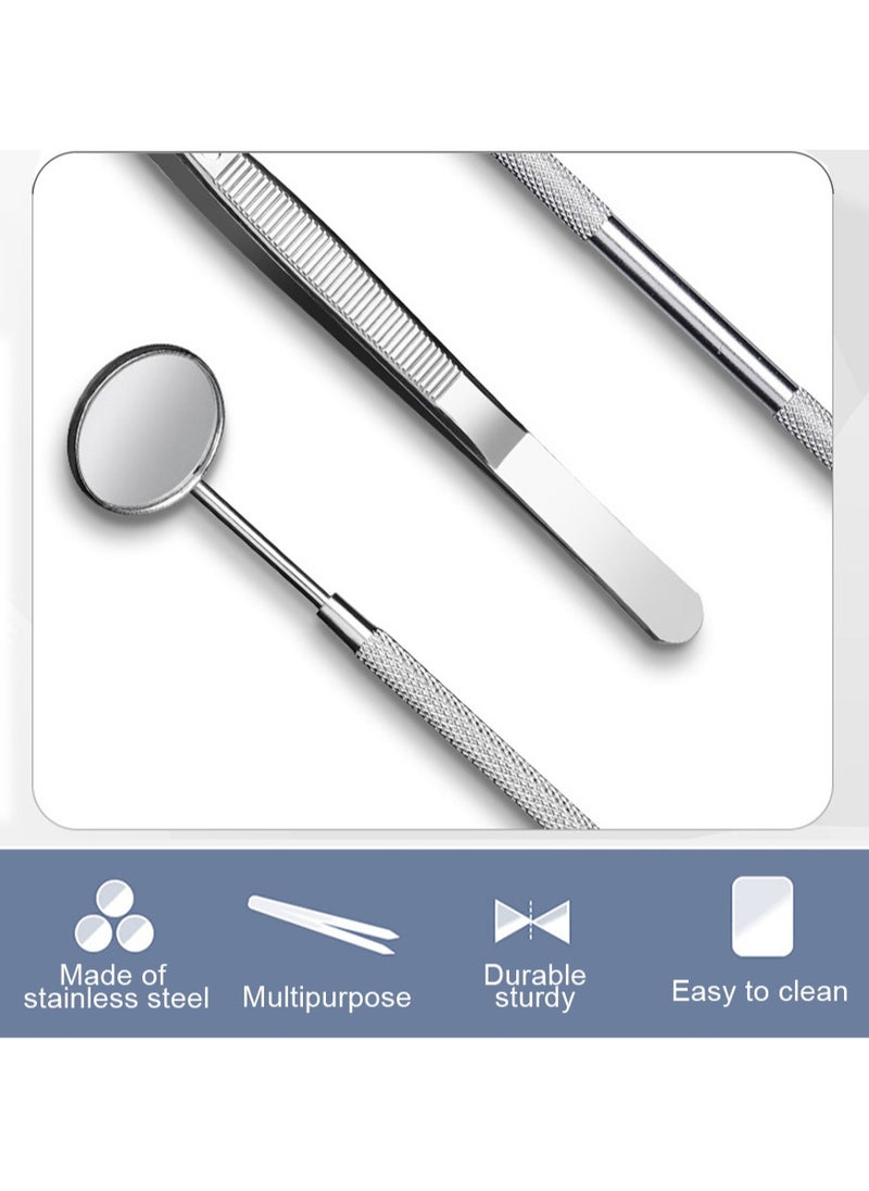 MileMelo - Dental Tools- Plaque Remover for Teeth - Professional Dental Hygiene Cleaning Kit 5-Pcs,Stainless Steel Oral Care Set with Tweezer, Tartar Scalar, Mouth Mirror - Image 1