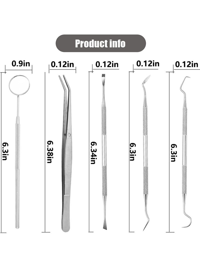 MileMelo - Dental Tools- Plaque Remover for Teeth - Professional Dental Hygiene Cleaning Kit 5-Pcs,Stainless Steel Oral Care Set with Tweezer, Tartar Scalar, Mouth Mirror - Image 1
