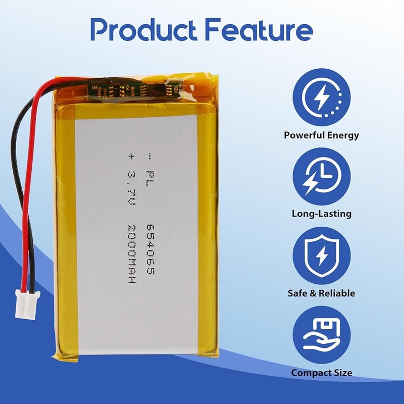 Winfox 3.7V 2000mAh 654065 Lipo Battery Rechargeable Lithium Polymer Battery Pack with JST PH2.0mm Connector for Bluetooth Speaker, GPS, Smart Watch, Portable Devices - Image 5