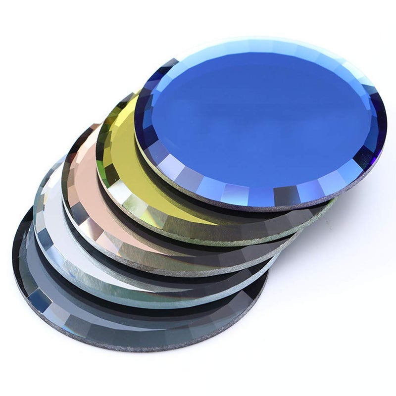 5Pcs Mirror Empty Nail Art Palettes Plate Round Glass Manicure Palette Nail Art Display Tray Board Holder Gel Polish Drawing Color Mixing Palette for Women Beauty Tool Assorted Color