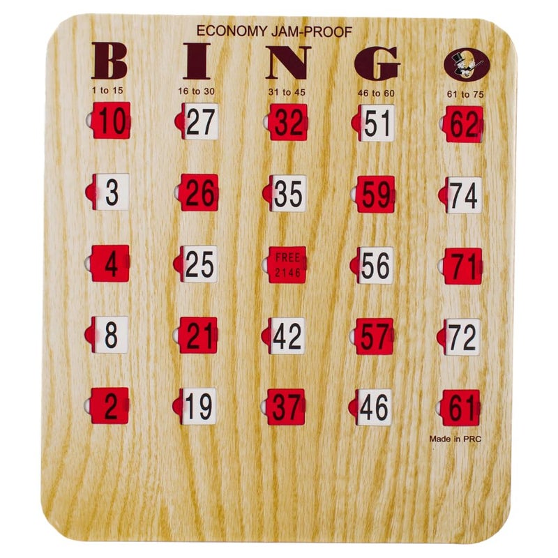 MR CHIPS Large 1475 L x 675 W JamProof Finger Tip Bingo Master Board Card with Large 34 Sliding Windows Thick 5 Ply Cardboard Tan Woodgrain Style Perfect for Tracking Bingo Games - Image 2