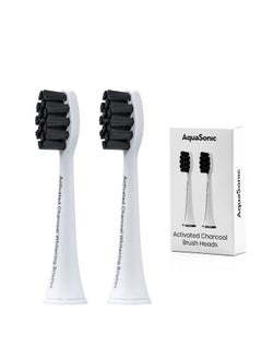 Aquasonic AquaSonic 2-Pack Activated Charcoal Brush Heads - Ultra Whitening Brush Heads - 2X Whitening & Stain Remover - for Black Series, Black Series Pro, Vibe Series, Duo Pro Series (White)  - Image 1