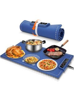 Electric Warming Tray, Silicone Heating Mat for Food,Foldable Warming Plate,Full Surface Heating Food Warmer,3 Temperature & Timer Settings,for Gatherings,Home Buffets-Blue