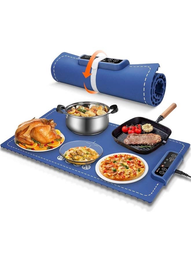 L&E Electric Warming Tray, Silicone Heating Mat for Food,Foldable Warming Plate,Full Surface Heating Food Warmer,3 Temperature & Timer Settings,for Gatherings,Home Buffets-Blue  - Image 1