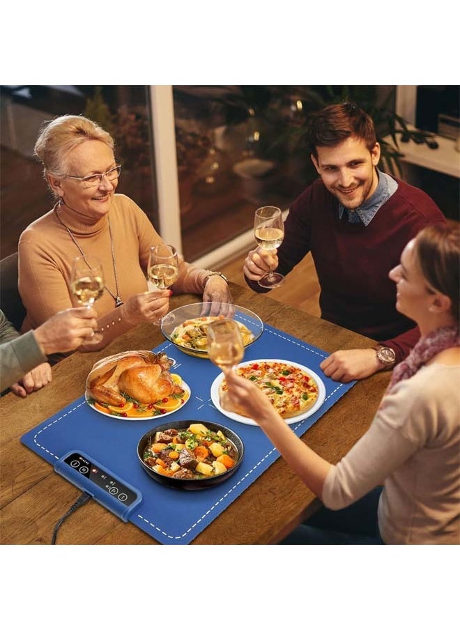 L&E - Electric Warming Tray, Silicone Heating Mat for Food,Foldable Warming Plate,Full Surface Heating Food Warmer,3 Temperature & Timer Settings,for Gatherings,Home Buffets-Blue - Image 1