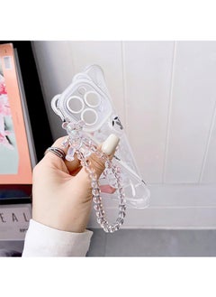 Unique Compatible with iPhone 14 Pro Case, Cute Flowers Bear Camera Protector Clear Case Cover with Lovely Strap Bracelet Chain Girls Women Case for iPhone 14 Pro  - Image 3