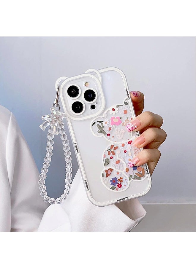 Unique - Compatible with iPhone 14 Pro Case, Cute Flowers Bear Camera Protector Clear Case Cover with Lovely Strap Bracelet Chain Girls Women Case for iPhone 14 Pro - Image 1