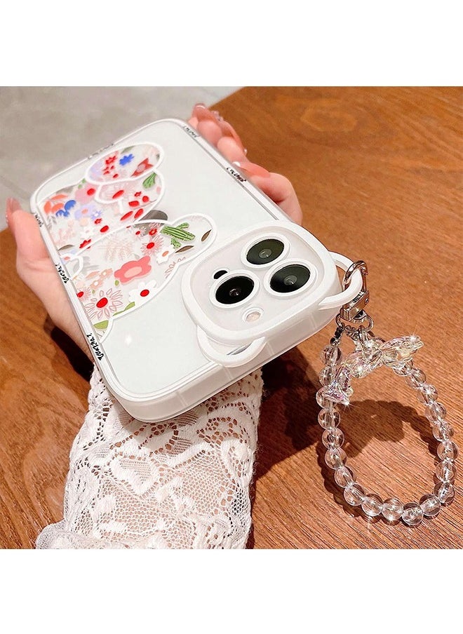Unique - Compatible with iPhone 14 Pro Case, Cute Flowers Bear Camera Protector Clear Case Cover with Lovely Strap Bracelet Chain Girls Women Case for iPhone 14 Pro - Image 1