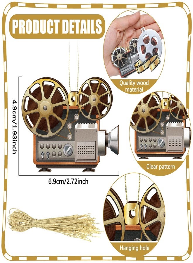 Woanger 60 Pcs Movie Night Christmas Hanging Ornament Wood Movie Ornament with Ribbons Decorations Theater Party Decor Supplies for Xmas Tree Home Mantel - Image 2