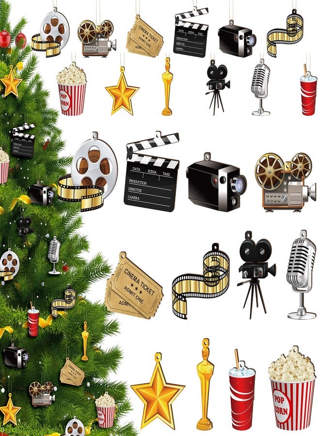 Woanger 60 Pcs Movie Night Christmas Hanging Ornament Wood Movie Ornament with Ribbons Decorations Theater Party Decor Supplies for Xmas Tree Home Mantel - Image 1