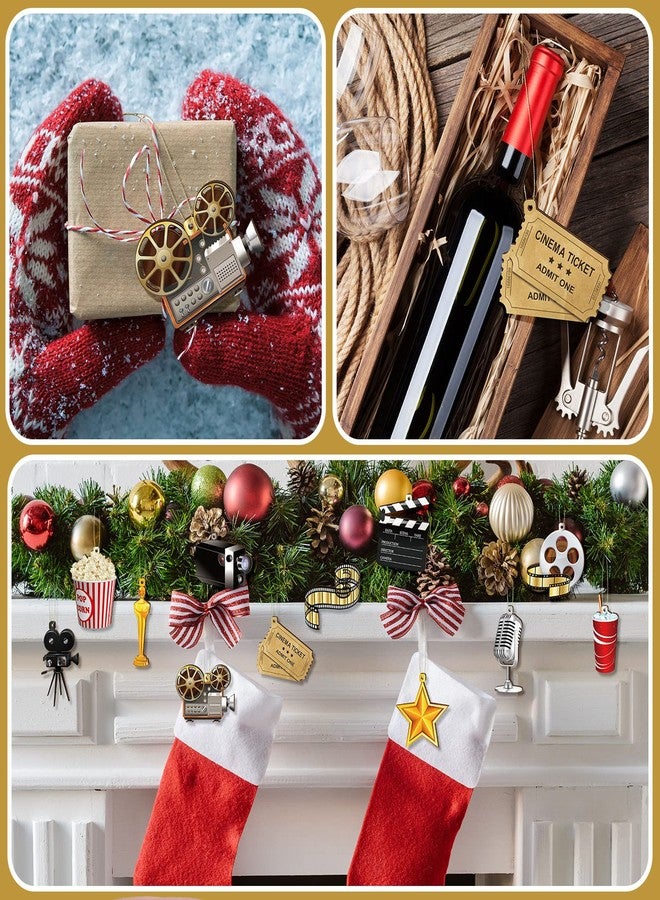 Woanger 60 Pcs Movie Night Christmas Hanging Ornament Wood Movie Ornament with Ribbons Decorations Theater Party Decor Supplies for Xmas Tree Home Mantel - Image 5
