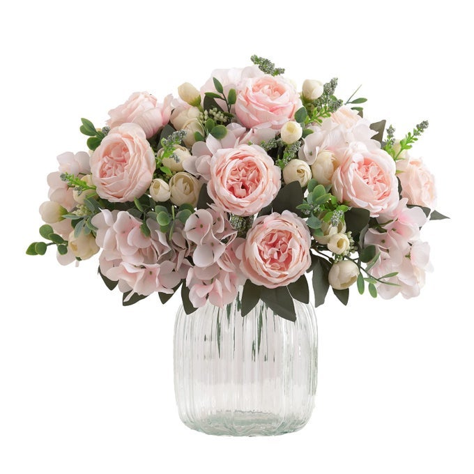 4 BUNCHES ARTIFICIAL FLOWERS PINK PEONIES FOR DECORATION SILK FLOWERS FAKE ROSES ARRANGEMENTS PLASTIC TABLE CENTERPIECE FAUX FLORES FOR HOME VASE LIVING ROOM DECOR
