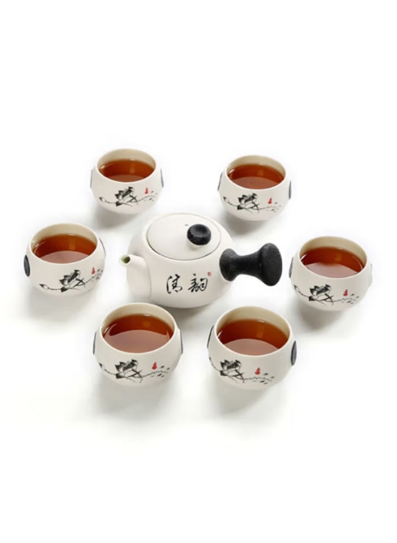 Jingke Chinese tea set light luxury kung fu teapot teacup household lotus side handle teapot tea set 1 pot 6 cups set  - Image 1