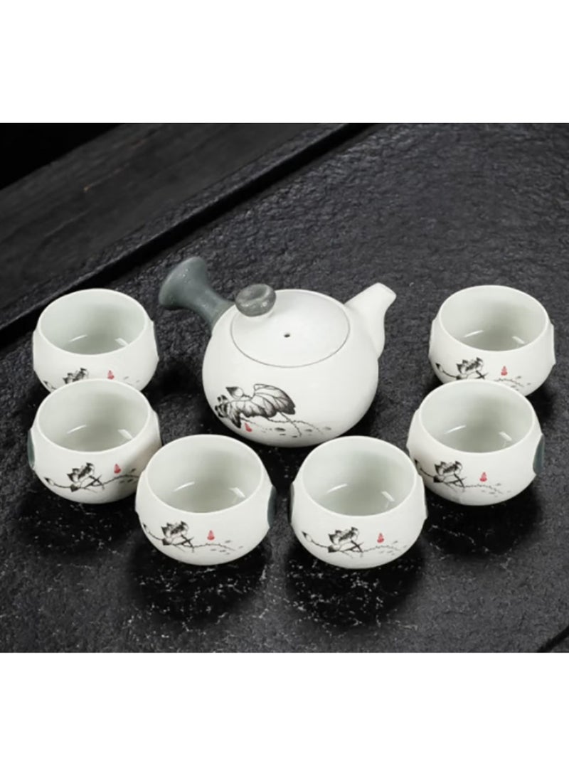 Jingke Chinese tea set light luxury kung fu teapot teacup household lotus side handle teapot tea set 1 pot 6 cups set  - Image 2