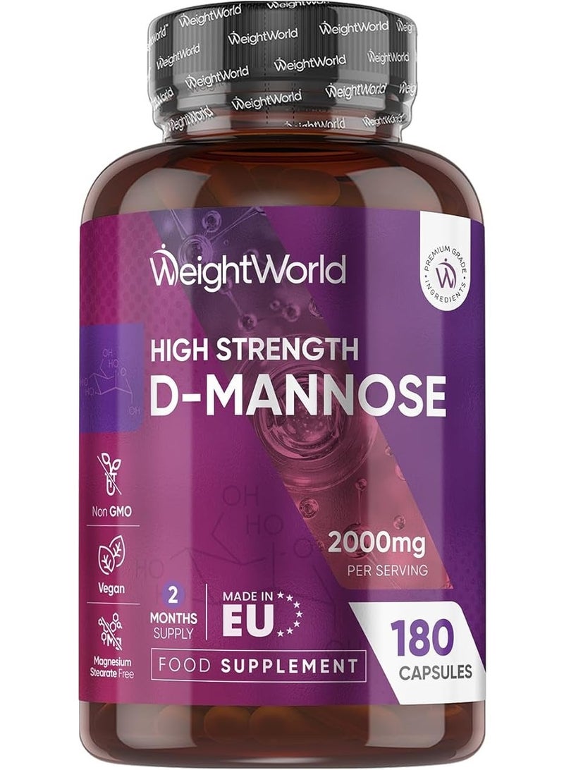 WeightWorld D-Mannose 2000mg – 180 Capsules | Made in UK | Urinary Tract Support | Helps Flush Bacteria | Non-GMO & Vegan-Friendly - Image 1