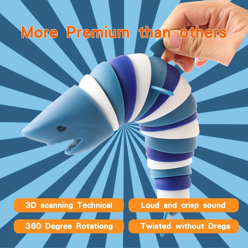 MEIEST Fidget Slug 3D Articulated Stretch Shark, Sensory Stress Relief for Adults and Kids, Pressure Relieving Anti-Anxiety Office Desk Toy (Multi-Color) - Image 4