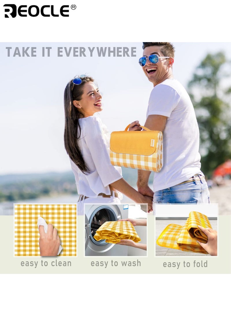 ريوكل بساط نزهة خارجي قابل للطي بطانية شاطئ كبيرة الحجم محمولة وخفيفة بطانية سفر سهلة التنظيف سطح متين بوليستر تصميم مربعات مناسب للشاطئ التخييم الشواء - Image 5