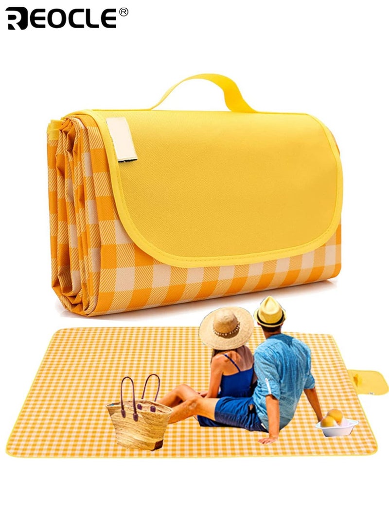 ريوكل بساط نزهة خارجي قابل للطي بطانية شاطئ كبيرة الحجم محمولة وخفيفة بطانية سفر سهلة التنظيف سطح متين بوليستر تصميم مربعات مناسب للشاطئ التخييم الشواء - Image 1
